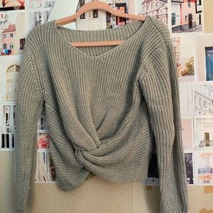 SHEIN grey front knot long sleeve sweater